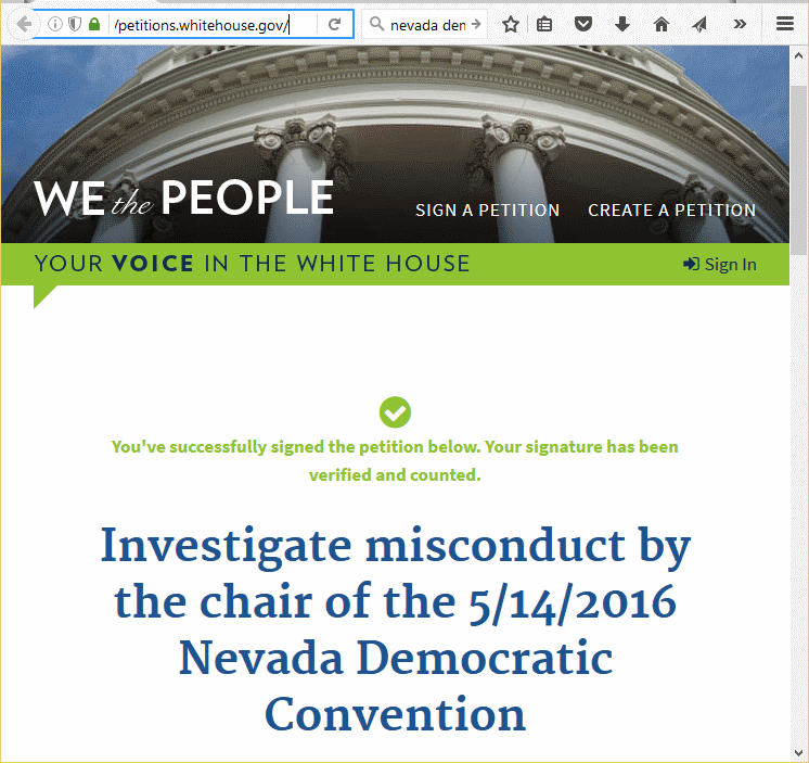 White House Petition Investigate misconduct by the chair of the 5/14/2016 #Nevada Democratic Convention